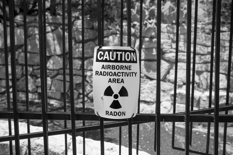 Caution sign reading Airborne Radioactivity Area, Radon